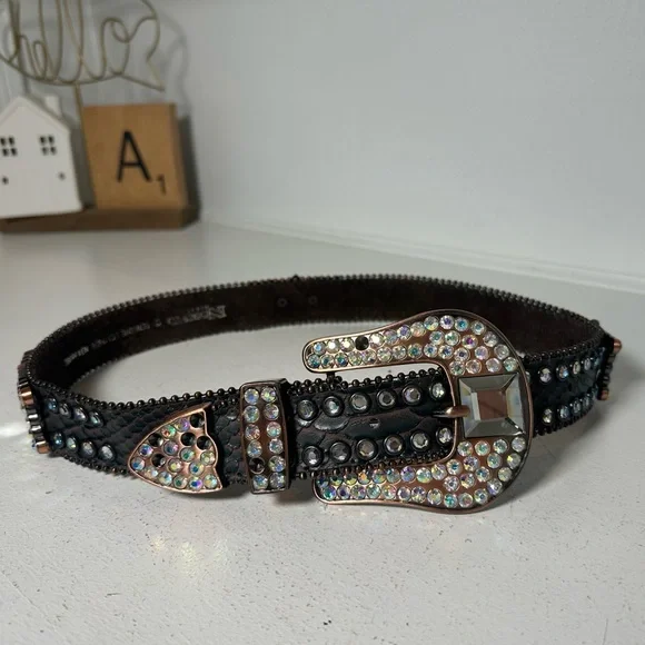Nocona Western Rhinestone Belt Black Leather Size Small Cowgirl Bling - Picture 1 of 6